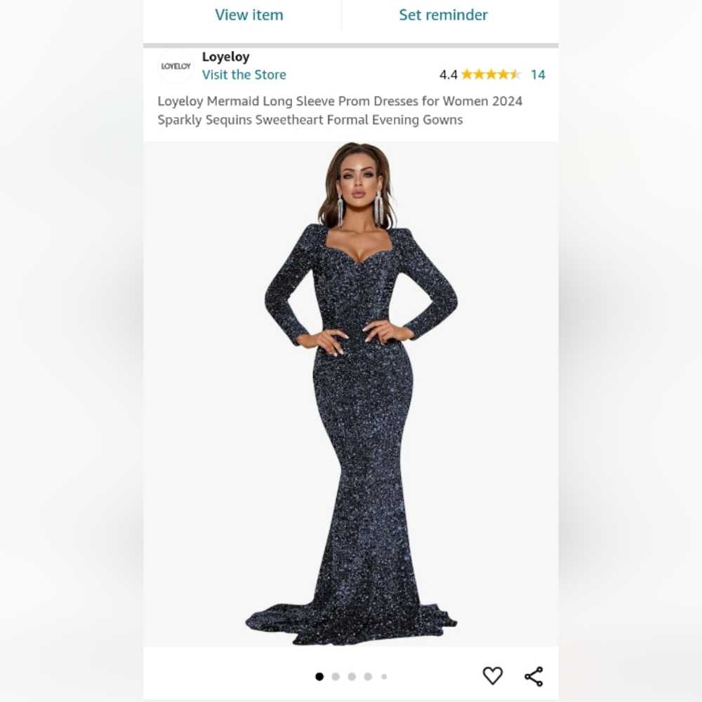 Navy blue sequin evening gown.